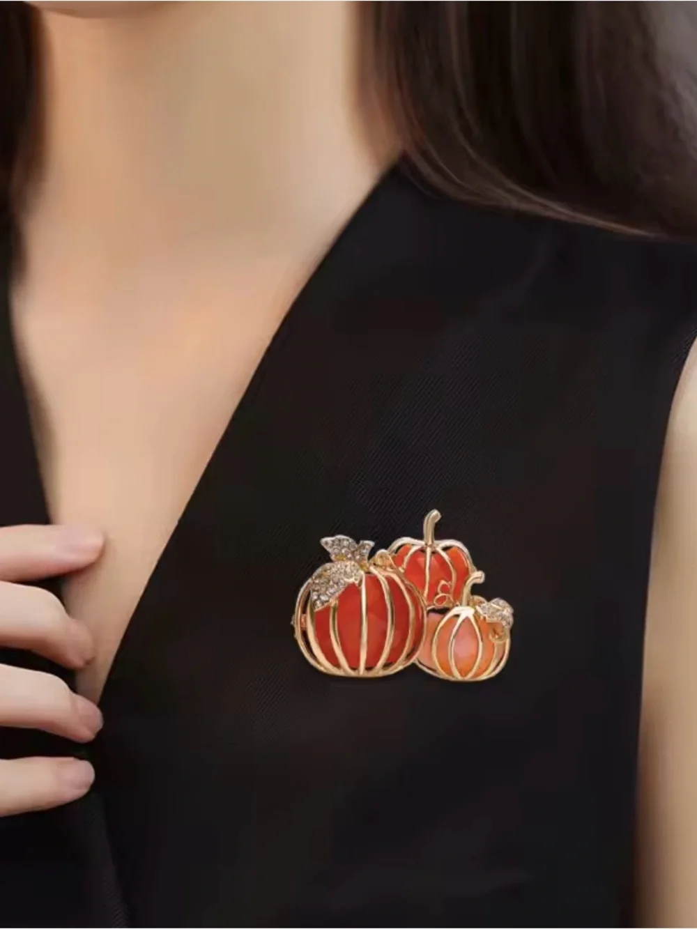 Orange Pumpkin Trio Brooch - Women Jewelry